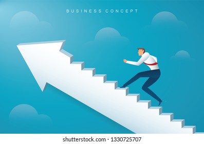businessman climbing the arrow stairs to success vector illustration eps10
