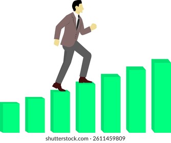 Businessman Climbing Bar Chart Steps Towards Success - Conceptual Growth and Career Development Illustration