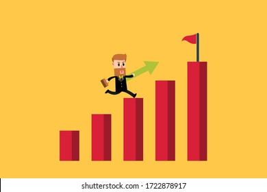 Businessman climbing up the bar graph go to success. Business Concept. Vector illustration