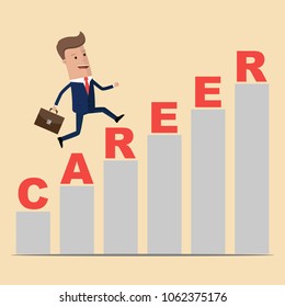 Businessman is climbing career ladder. Concept development. Vector illustration