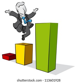 Businessman is climbing a chart statistical