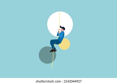 businessman Climbing circle with rope and achieving goals. Concept of finance, economy, professional occupation. Symbol of new career opportunity,