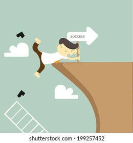 Businessman in climbing the cliff to success choice or failure, VECTOR, EPS10 