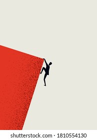 Businessman climbing cliff vector concept. Career promotion, progress, opportunity symbol. Minimal art style design. Eps10 illustration.