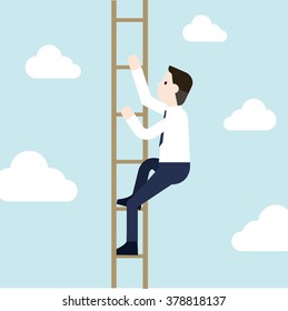 The businessman is climbing fixed ladder. Vector illustration flat style.