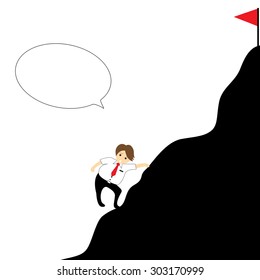 Businessman climbing to the goal on the mountain. vector illustration