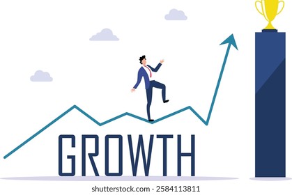 Businessman Climbing Growth Arrow Achieving Success in Business