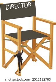 Businessman climbing a huge director chair