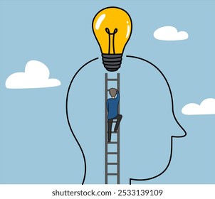 businessman climbing to idea, executive illustration idea concept,