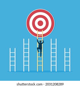 Businessman climbing ladder to achieve the target illustration. career and success concept