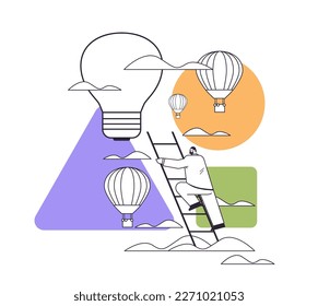 businessman climbing ladder to find lightbuld creative idea inspiration imagination new innovative project opportunity
