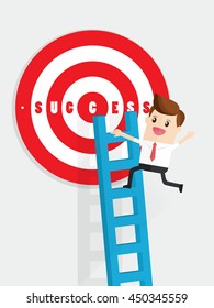 businessman climbing the ladder for reach successful target