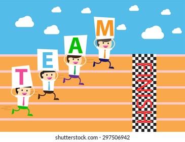 Businessman climbing ladder to Success. Vector illustration. Businessman climbing to goal. Motivation concept to be successful. winner. finish. win. flat design. graph. team, teamwork