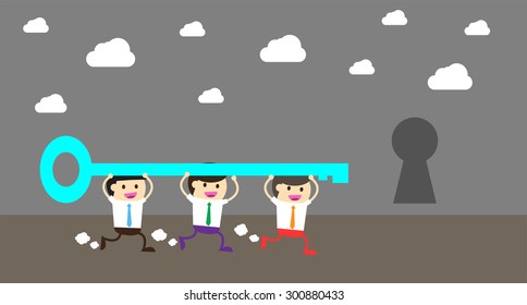 Businessman climbing ladder to Success. Vector illustration. Businessman climbing to goal. Motivation concept to be successful. winner. finish. win.flat design.graph, infographics.key to Success. team