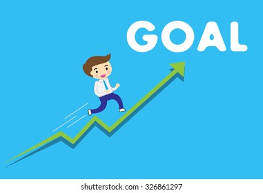 Businessman climbing ladder to Success. Vector illustration. Businessman climbing to goal. Motivation concept to be successful. winner. finish. win. flat design. graph green background
