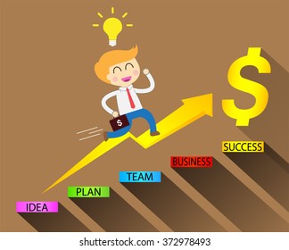 Businessman climbing ladder to Success. Vector illustration. Businessman climbing to goal. Motivation concept to be successful. winner. finish. win. flat design. dream money