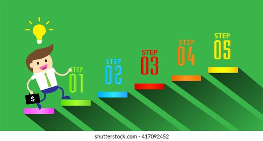 Businessman climbing ladder to Success. Vector illustration. Businessman climbing to goal. Motivation concept to be successful. winner. finish. win. flat design.