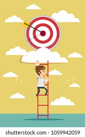 businessman climbing the ladder for target, business success concept cartoon vector illustration