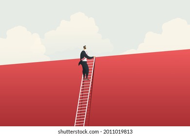 Businessman climbing ladder for vision opportunities and achievement challenge and solution over the wall. Business concept illustration vector