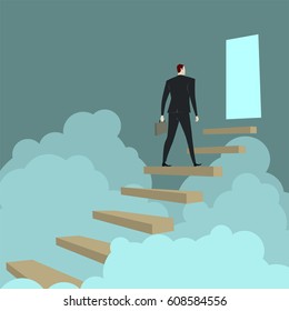 Businessman Climbing Ladders Above Cloud Metaphor Stock Vector (Royalty ...