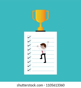Businessman climbing in to a list