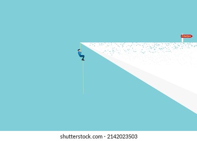 businessman Climbing mountain with rope and achieving goals. Concept of finance, economy, professional occupation, courage and bravery vector concept. Symbol of new career opportunity, 