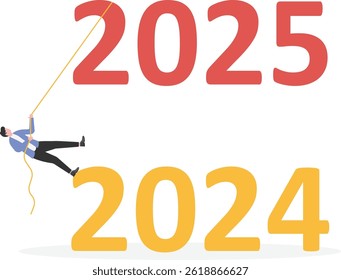 Businessman climbing numbers 2025 and looking to the future

