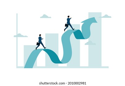 Businessman climbing on chart or arrow, Business goal achievement, Career ladder progress and advancement, Professional competition, Success in business. Vector illustration flat