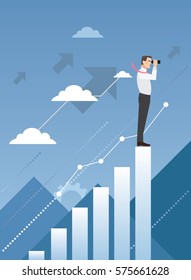 Businessman climbing on graph chart searching for business success