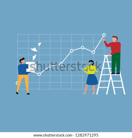 Businessman climbing up on a ladder. Vector artwork depicts financial success, good sales, profit, and growth.