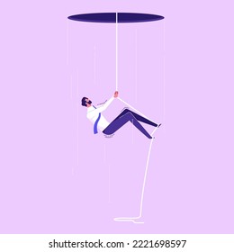 Businessman climbing up on a rope. Vector illustration concept of determination, effort, strength, and challenge, flat vector illustration