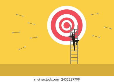 Businessman climbing on to the top get target. Stock market price rising up in bull market. concept of ambition, confidence and success