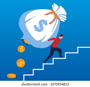 Businessman Climbing A Staircase With A Broken Wallet