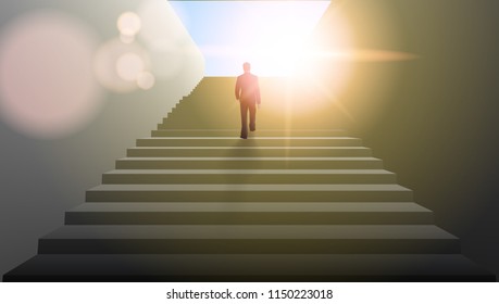 Businessman Climbing Stairs Be The First Concept. EPS10 Vector