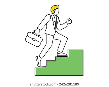 Businessman climbing stairs with a briefcase in hand, vector illustration.