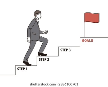 Businessman climbing the stairs to the goal