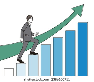 Businessman climbing the stairs of the graph
