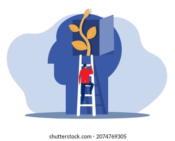 businessman climbing stairs for growth mindset success concept vector illustrator