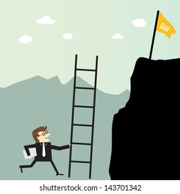 Businessman climbing with stairs for a high target