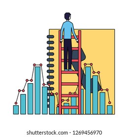 businessman climbing stairs report chart