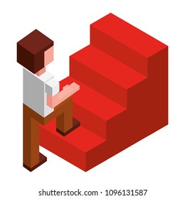 businessman climbing stairs success isometric
