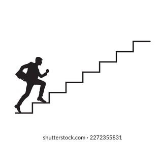 Businessman climbing stairs success vector silhouette.