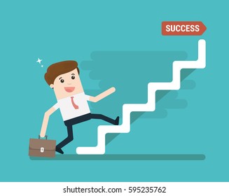 Businessman climbing the stairs of success - vector illustration