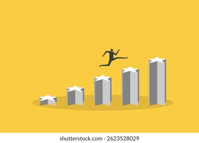 Businessman climbing up steps star. concept of Success, achievements and goals