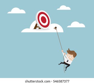 Businessman Climbing to Target on Cloud with Robe, Business Concept Vector Illustration