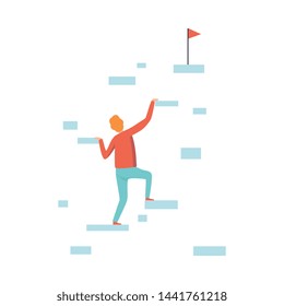 Businessman Climbing Up to the Top of Mountain to Goal, Business and Career Development Vector Illustration