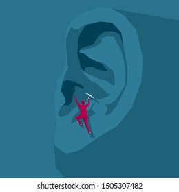 Businessman climbs on the ear. The background is blue.