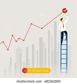 Businessman climbs the stairs. achievements. performance schedule. Vector illustration Eps10 file. Success, growth rates