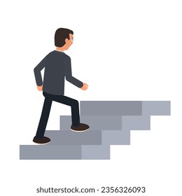 Businessman climbs the stairs. Career achievements, vector illustration