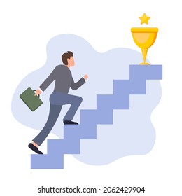 A businessman climbs the stairs. Career growth, achievement of high results. Striving for a goal. 